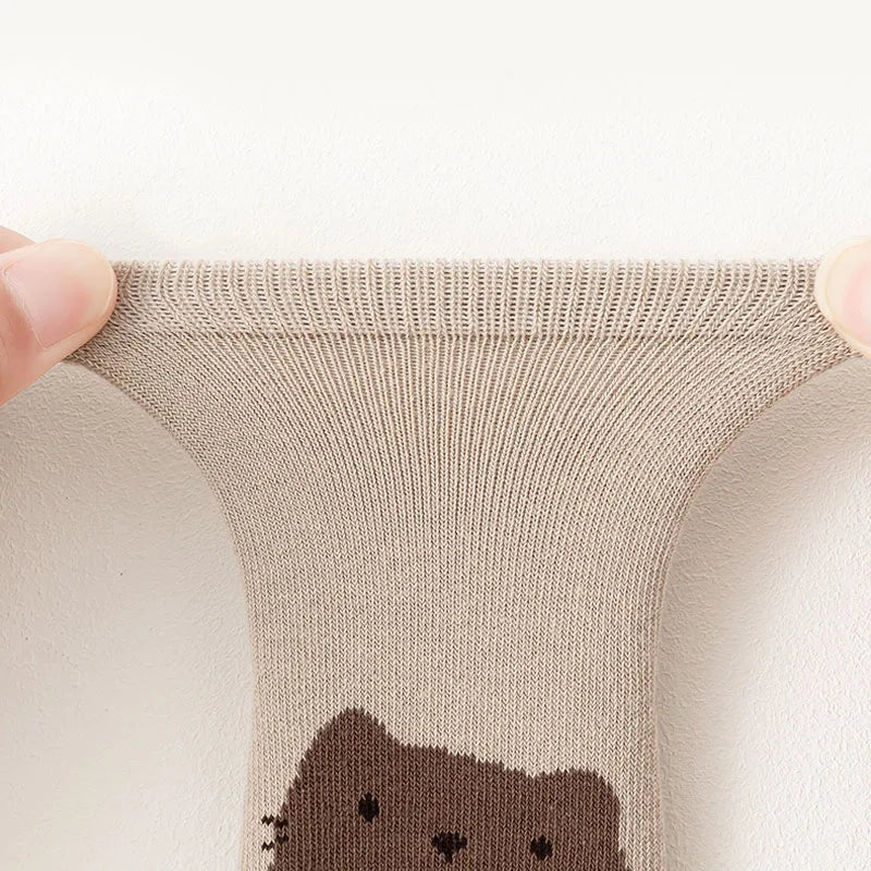 Kit 6 Pares de Meias Infantis Antiderrapantes com Estampa de Raposa e Urso – Confortáveis e Ideais para Crianças