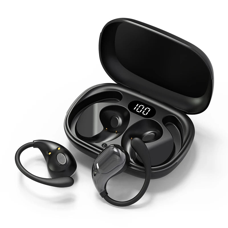 Fone Bluetooth 5.4 TWS com Gancho de Orelha, Display LED e Som Hi-Fi