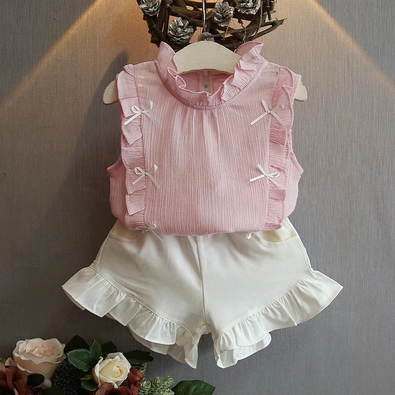 Conjunto Menina Verão 2 Peças – Camiseta Estampada + Short Infantil | 0–5 Anos
