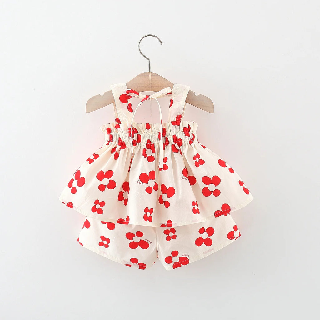 Conjunto Menina Verão 2 Peças – Blusa com Laço + Short Estampado, Delicado e Confortável