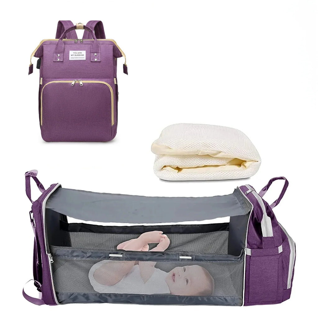 Mochila Maternidade 3 em 1 – Bolsa para Fraldas com Trocador Dobrável, Impermeável e Entrada USB
