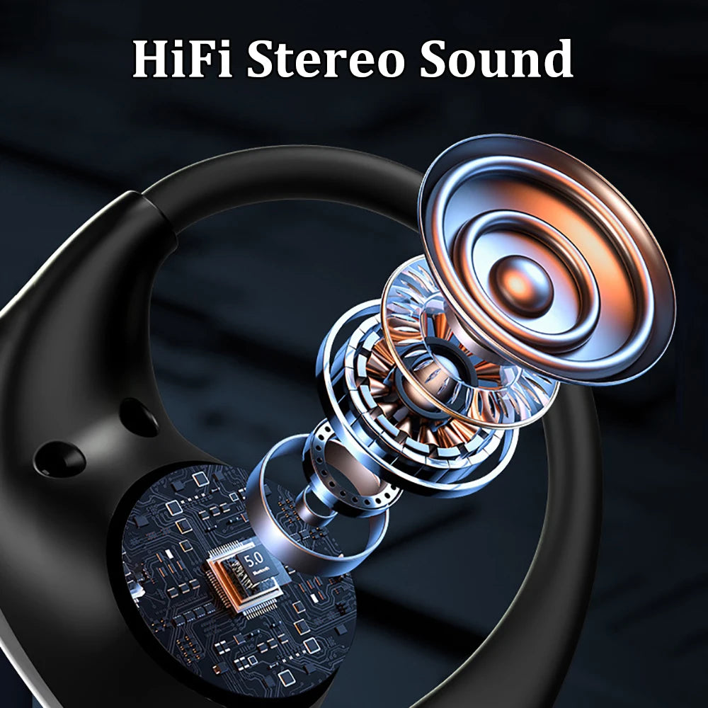 Fone Bluetooth 5.4 TWS com Gancho de Orelha, Display LED e Som Hi-Fi