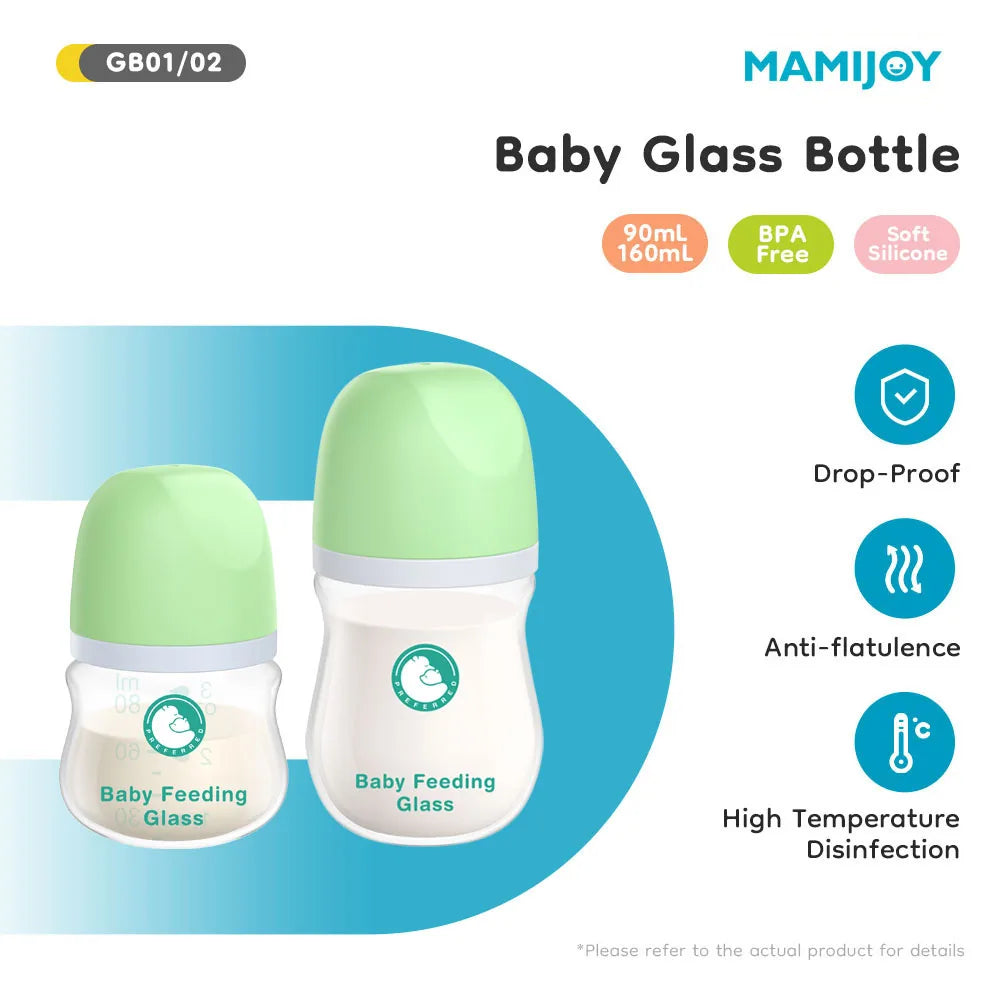 Mamadeira para Recém-Nascido – 1 Unidade, 90 ml ou 160 ml, de Vidro,  Anticólicas, para Alimentação Infantil, Livre de BPA.