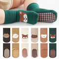 Kit 6 Pares de Meias Infantis Antiderrapantes com Estampa de Raposa e Urso – Confortáveis e Ideais para Crianças